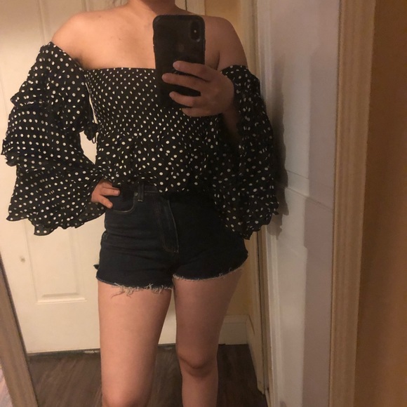 LF polka dot ruffle tie top blouse sz S - Picture 5 of 5